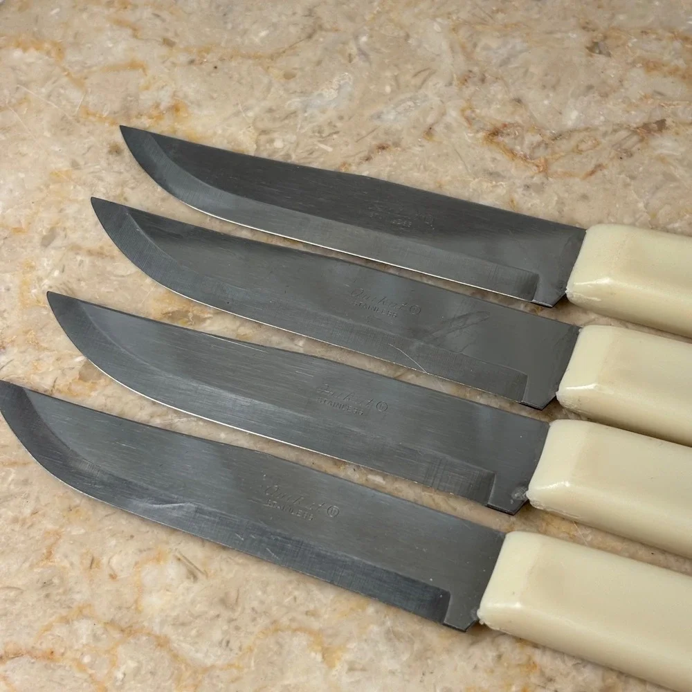 Quikut Steak Knives Set of 4 Cream White Vintage‎ Mid Century Modern Stainless
